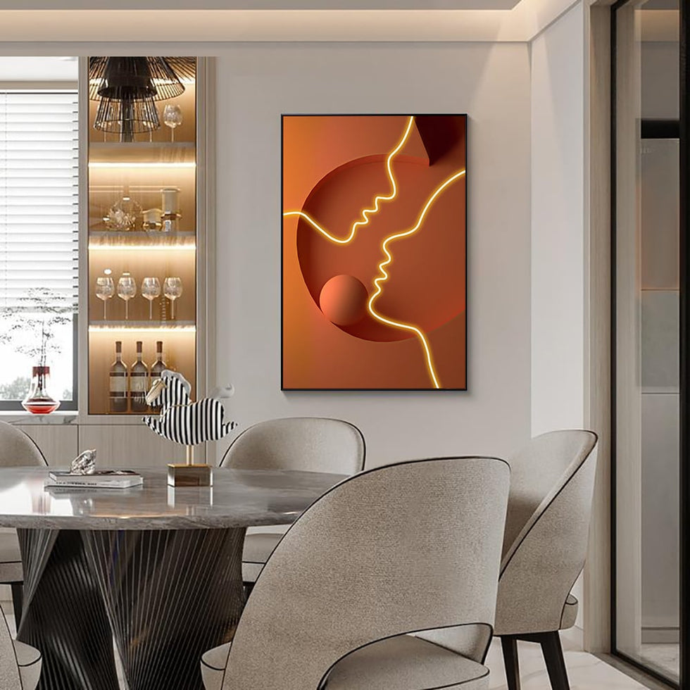 HMR - Modern Orange Abstract People Wall Decor Art Person with Frame Living Room