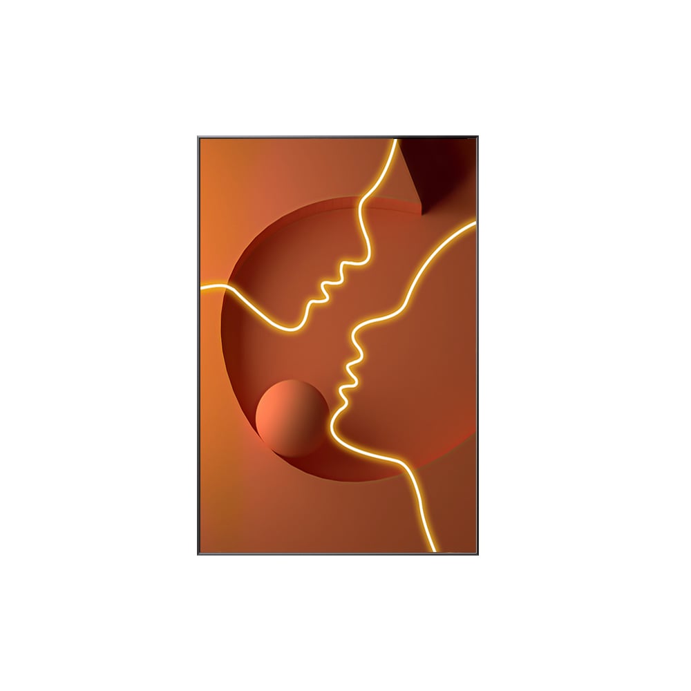 HMR - Modern Orange Abstract People Wall Decor Art Person with Frame Living Room