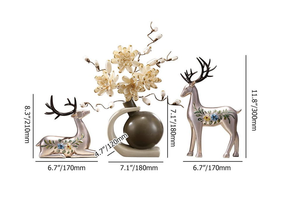 HMR - Creative Silver Deer Decoration Artificial Flower Set Golden Artificial Flowers in Vase