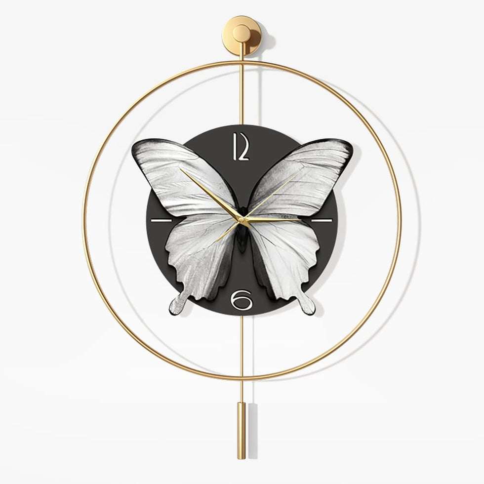HMR - LED Golden Butterfly Silent Pendulum Remote Control Adjustable Wall Clock