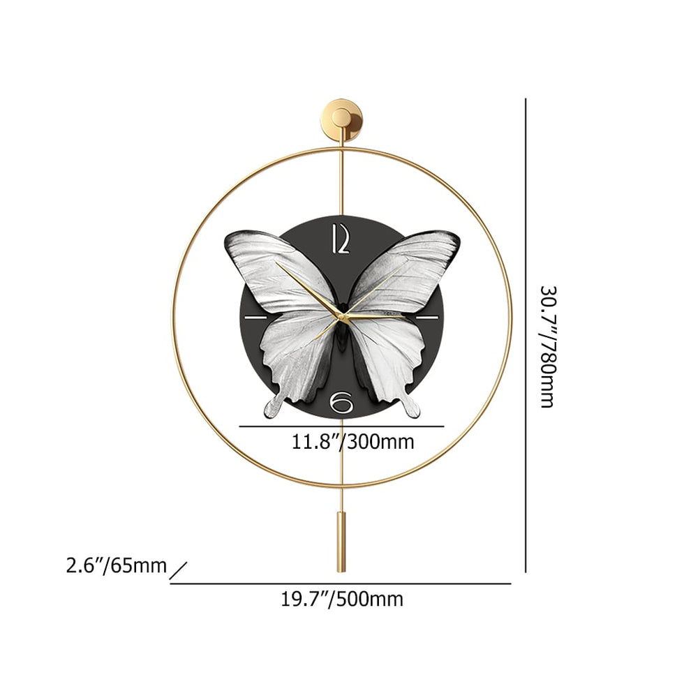 HMR - LED Golden Butterfly Silent Pendulum Remote Control Adjustable Wall Clock