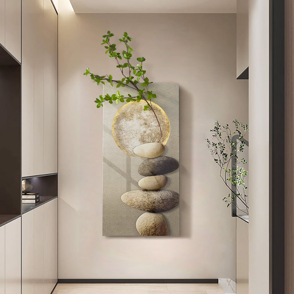 HMR - 31.5" LED Wall Art Japandi Abstract Geometric Acrylic Stone Shape Decor USB Lighting