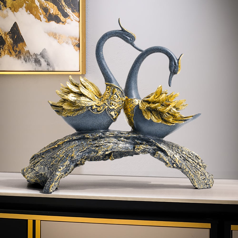 HMR - 14.2" Simulation Couple Swan Sculpture Art Ornament Table Statue Decor