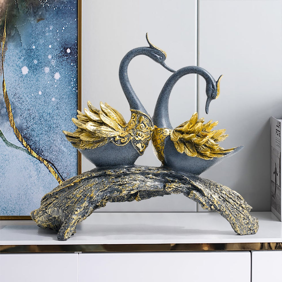 HMR - 14.2" Simulation Couple Swan Sculpture Art Ornament Table Statue Decor