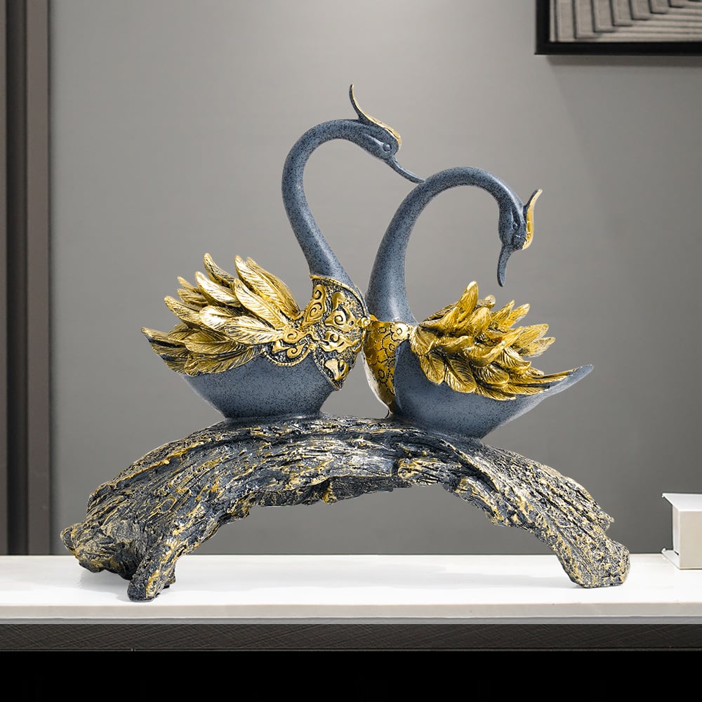 HMR - 14.2" Simulation Couple Swan Sculpture Art Ornament Table Statue Decor