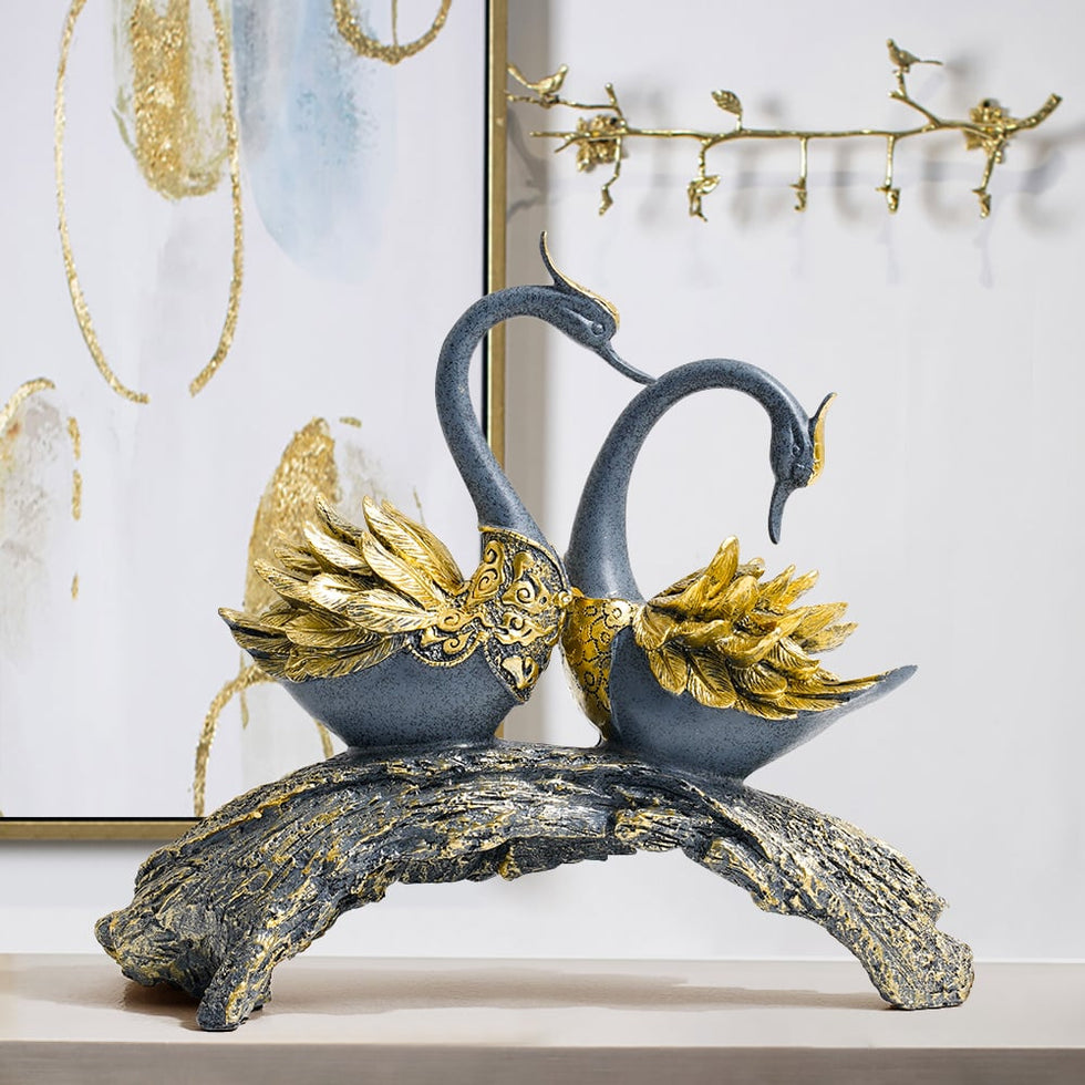 HMR - 14.2" Simulation Couple Swan Sculpture Art Ornament Table Statue Decor