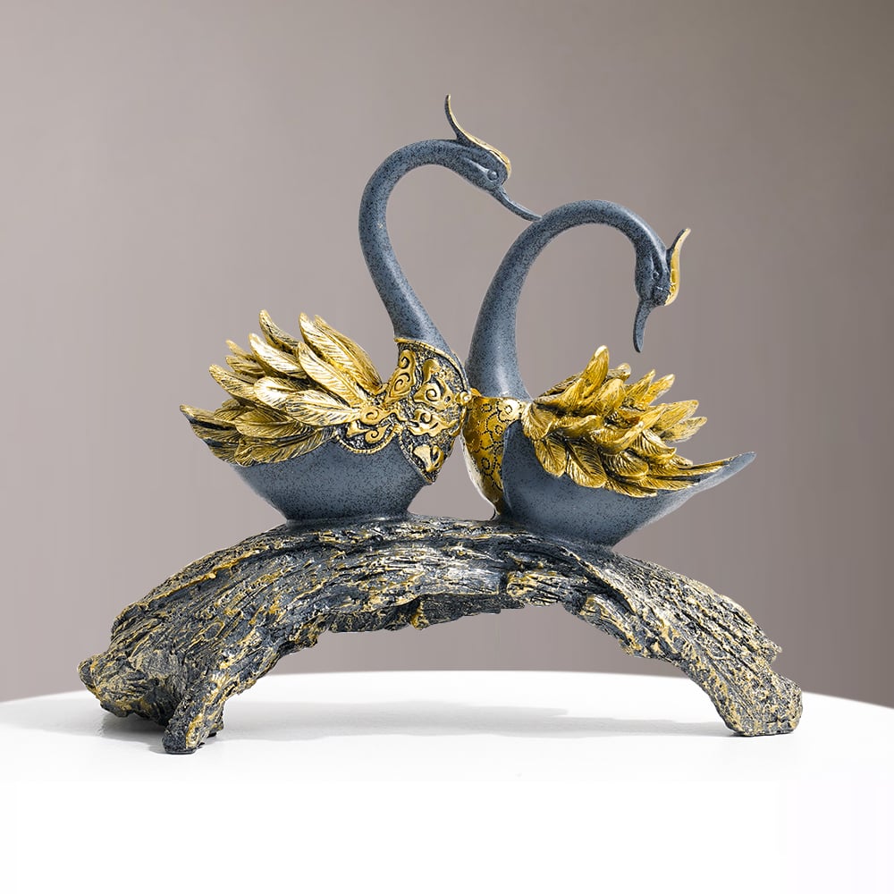 HMR - 14.2" Simulation Couple Swan Sculpture Art Ornament Table Statue Decor