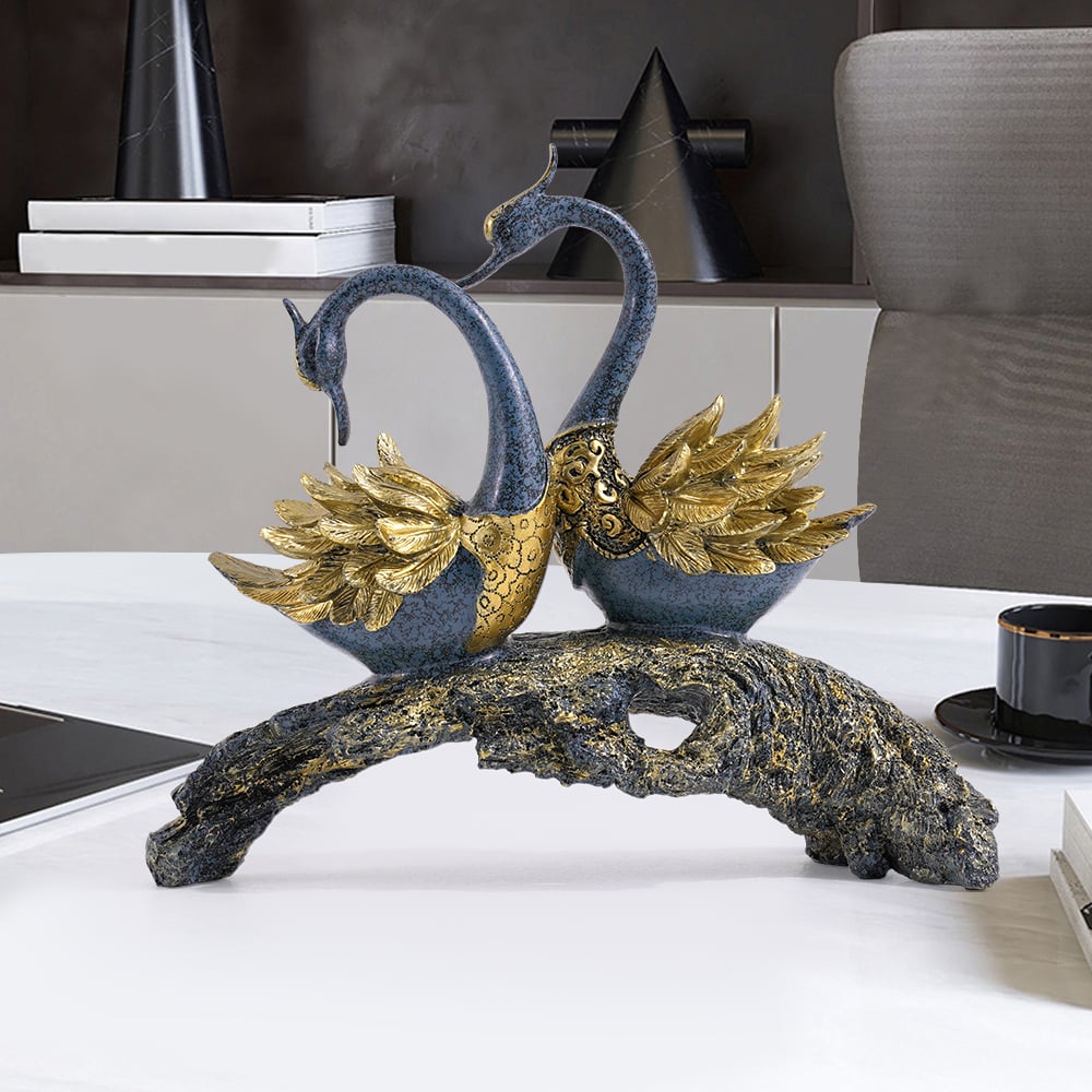 HMR - 14.2" Simulation Couple Swan Sculpture Art Ornament Table Statue Decor