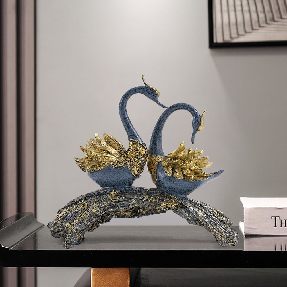 HMR - 14.2" Simulation Couple Swan Sculpture Art Ornament Table Statue Decor