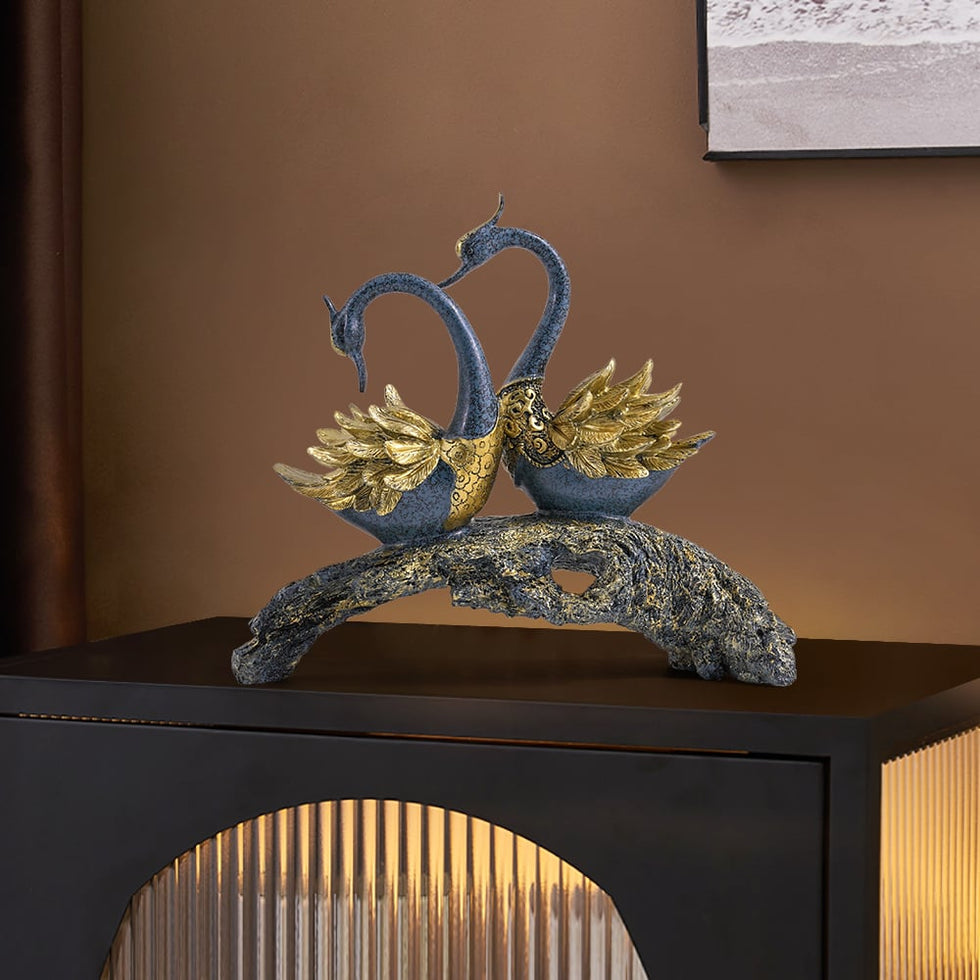 HMR - 14.2" Simulation Couple Swan Sculpture Art Ornament Table Statue Decor