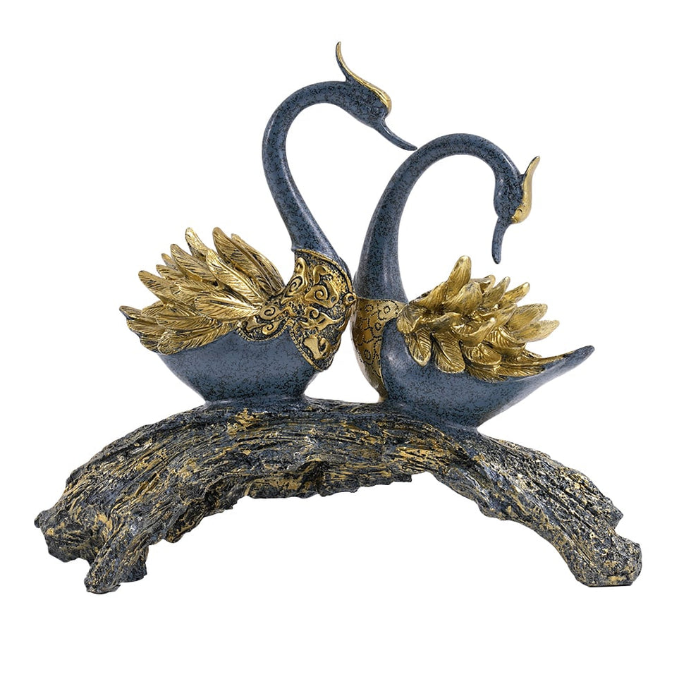 HMR - 14.2" Simulation Couple Swan Sculpture Art Ornament Table Statue Decor