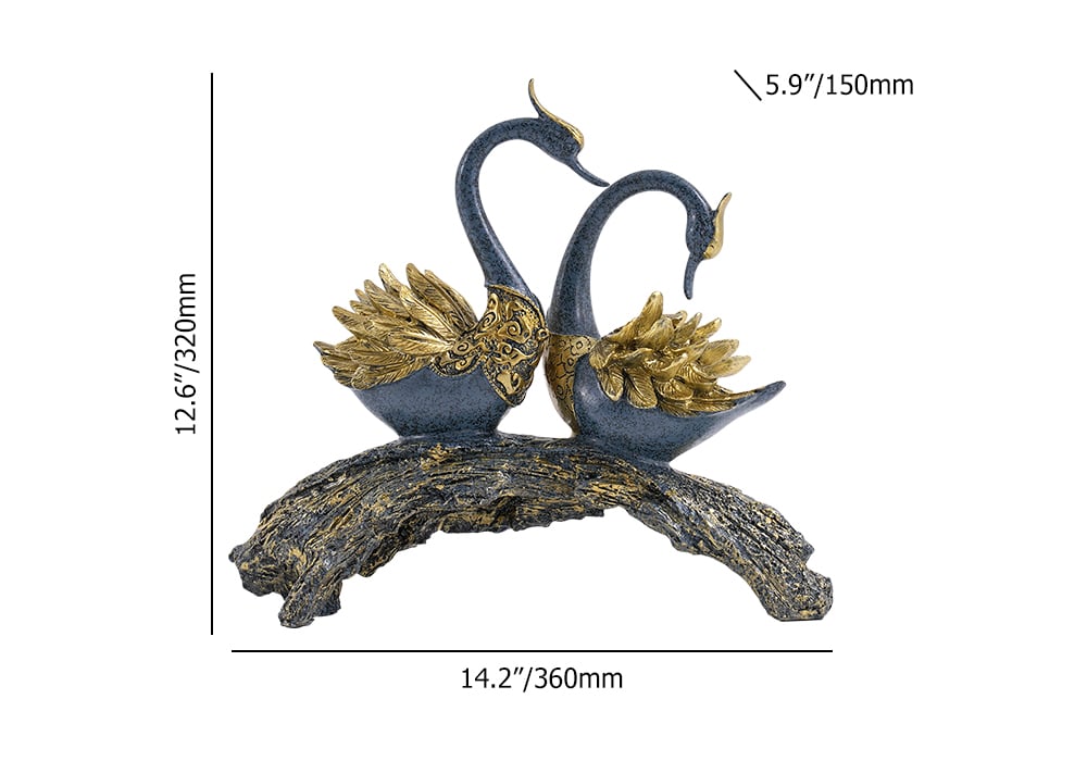 HMR - 14.2" Simulation Couple Swan Sculpture Art Ornament Table Statue Decor