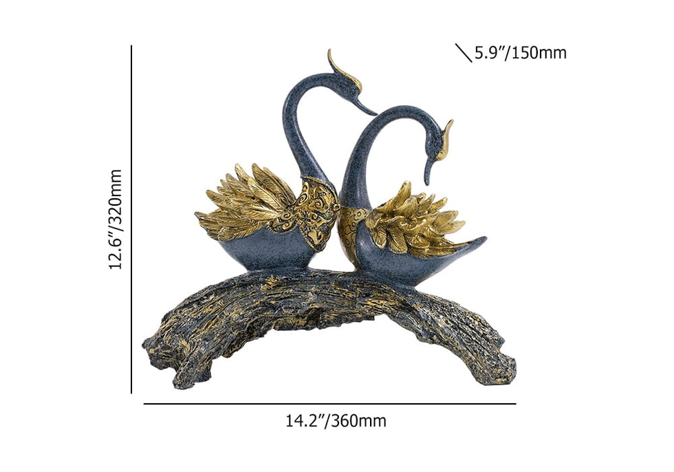 HMR - 14.2" Simulation Couple Swan Sculpture Art Ornament Table Statue Decor