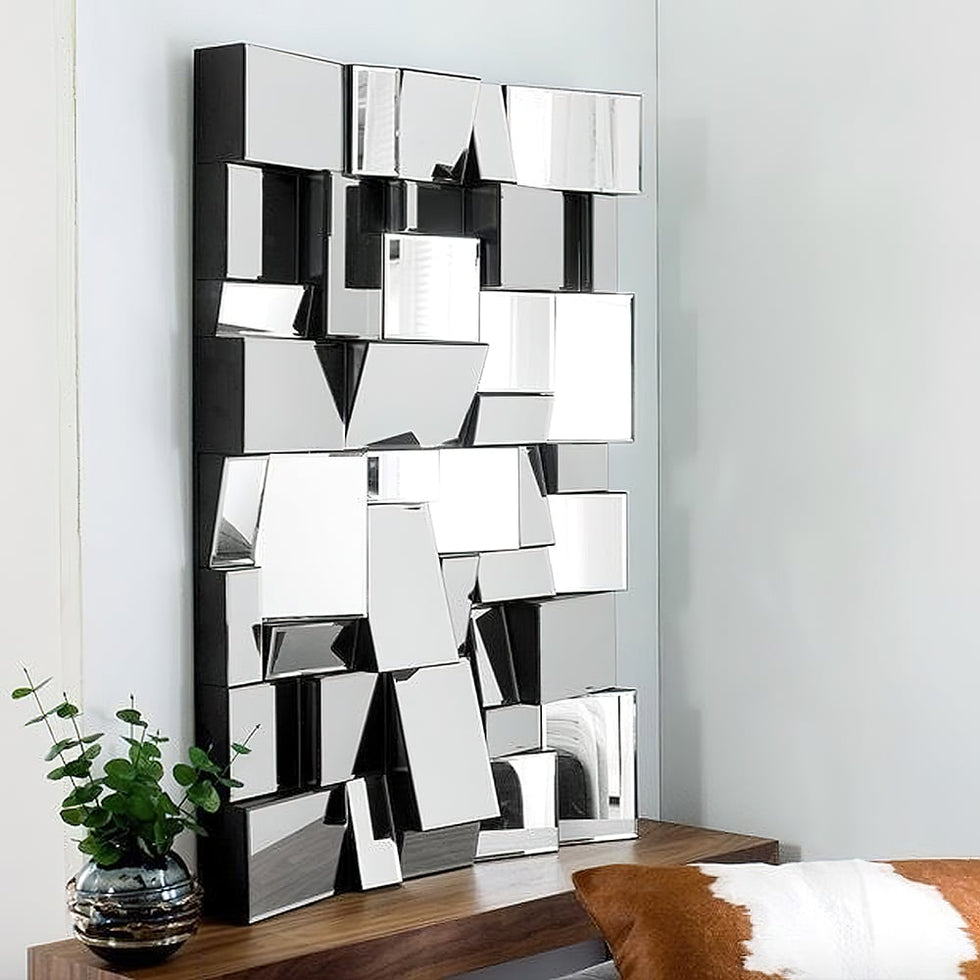 HMR - 39.4" Glam Irregular Silver Decorative Frameless Earthquake Wall Mirror