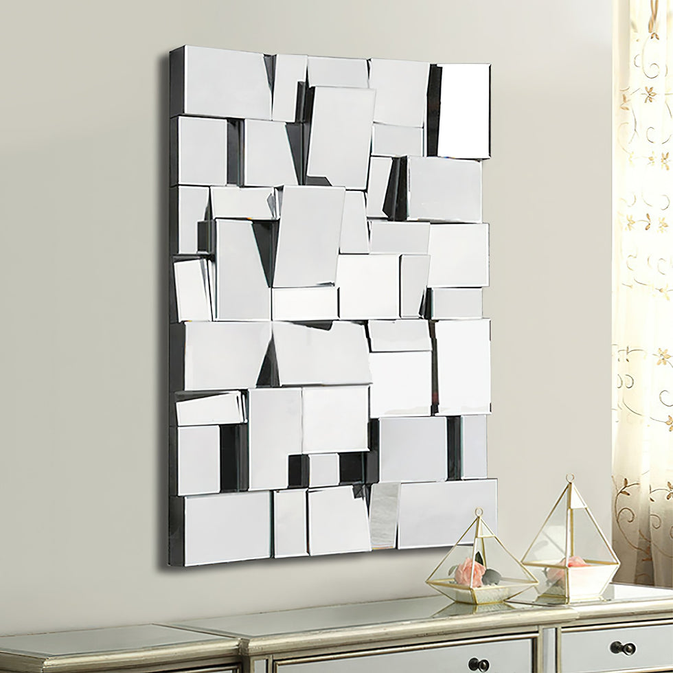 HMR - 39.4" Glam Irregular Silver Decorative Frameless Earthquake Wall Mirror
