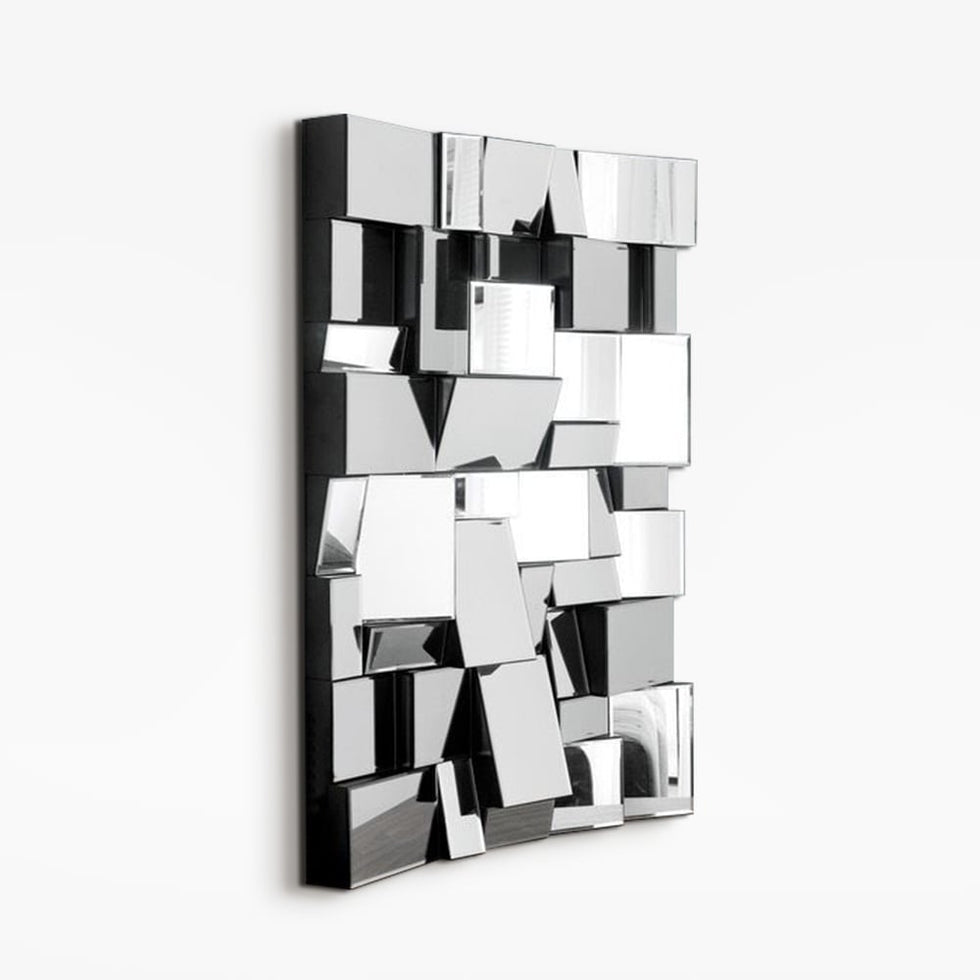 HMR - 39.4" Glam Irregular Silver Decorative Frameless Earthquake Wall Mirror