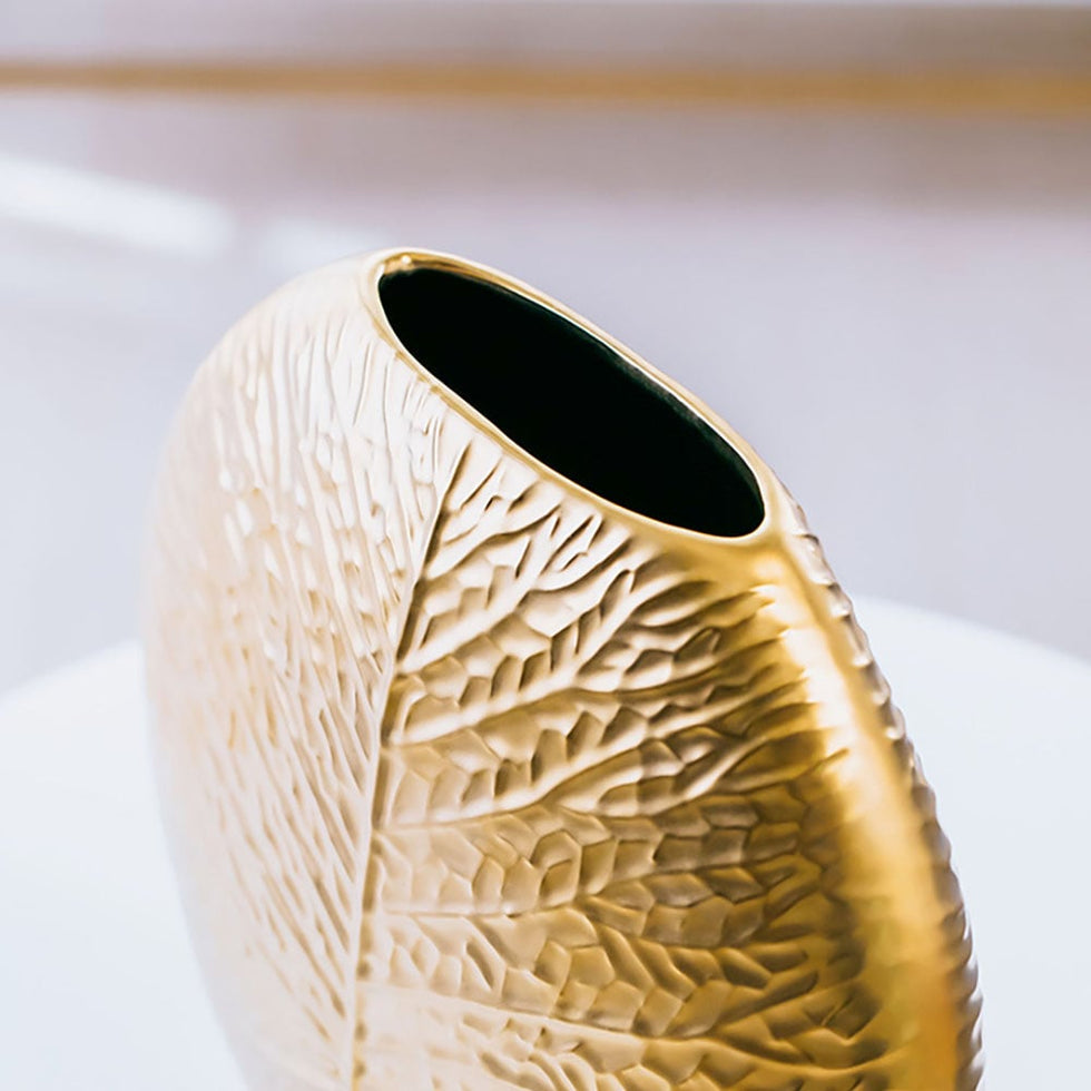 HMR - Bronze Gold Luxury Artificial Plants in Vase Creative Ceramic Vase Artificial Plants Set