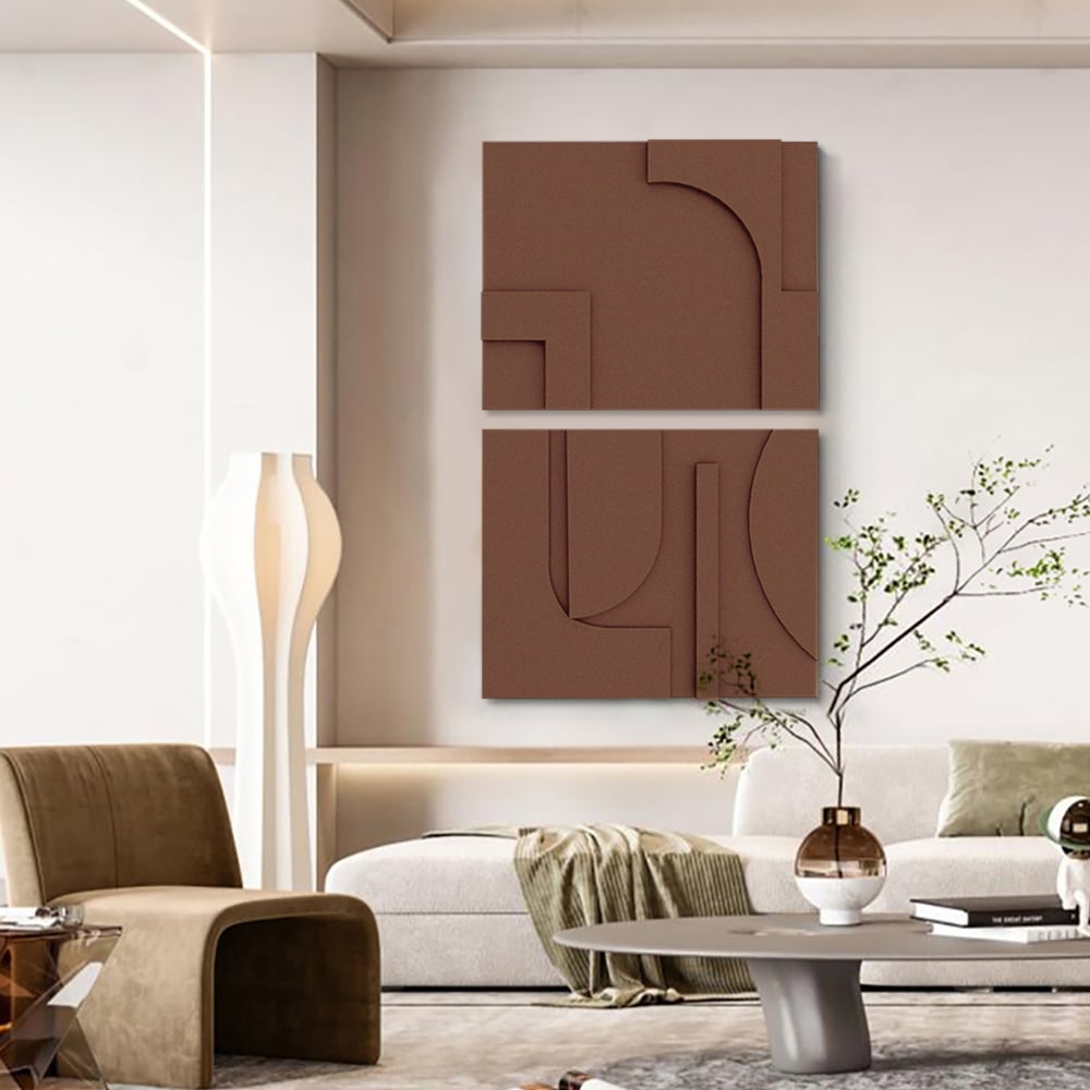HMR - 2 Pieces Japandi Abstract Wood Wall Decor for Living Room 3D Hanging Art