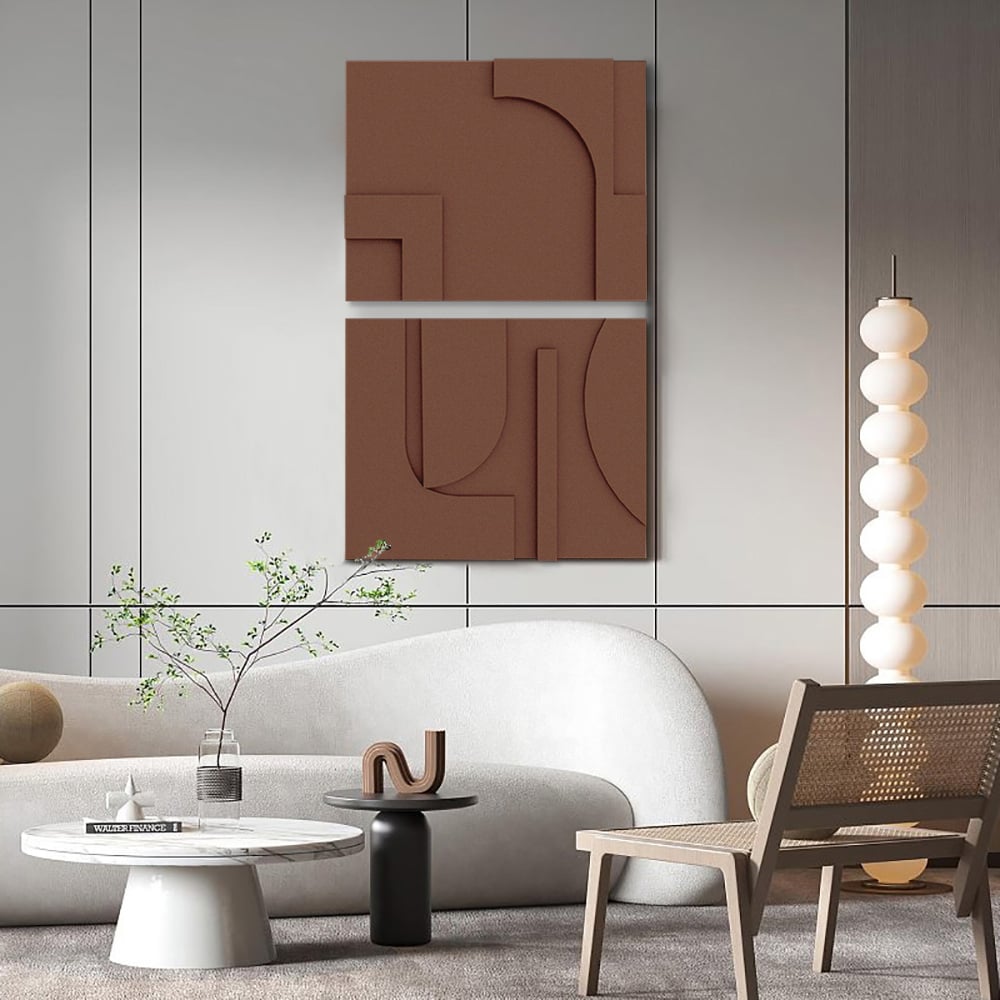 HMR - 2 Pieces Japandi Abstract Wood Wall Decor for Living Room 3D Hanging Art