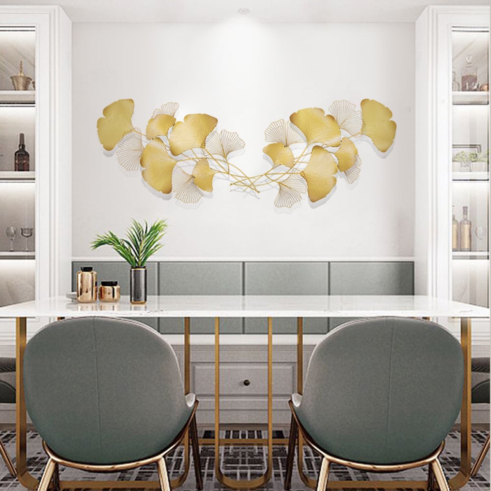 HMR - Modern Metal Ginkgo Leaves Wall Decor For Living Room Home Hanging Art in Gold