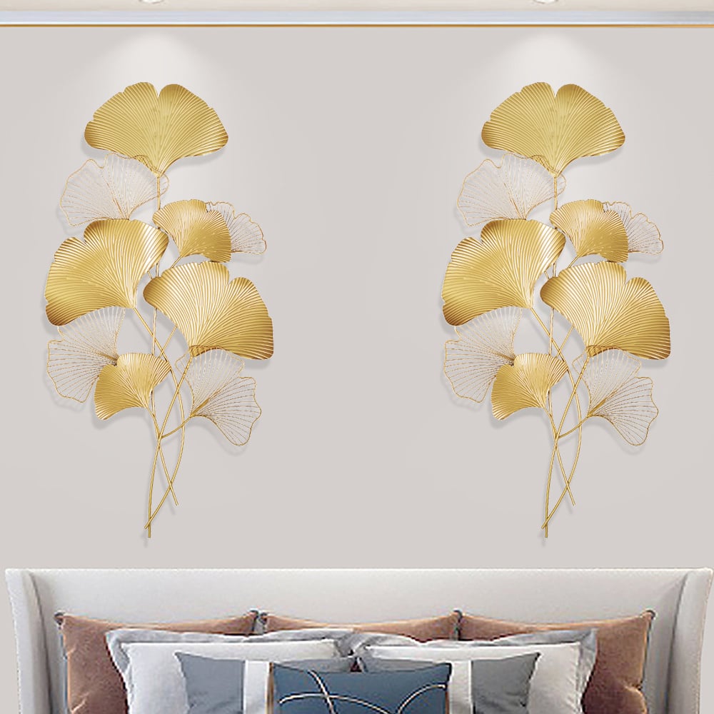 HMR - Modern Metal Ginkgo Leaves Wall Decor For Living Room Home Hanging Art in Gold
