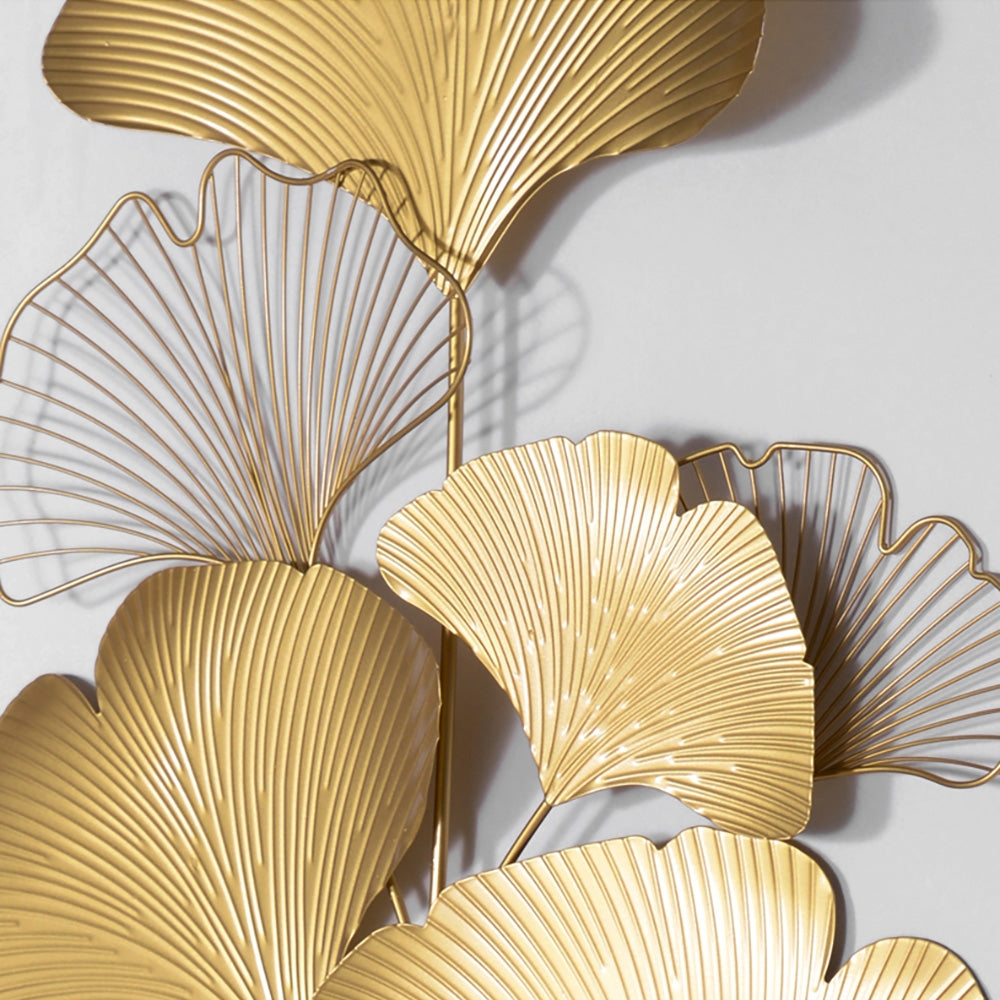 HMR - Modern Metal Ginkgo Leaves Wall Decor For Living Room Home Hanging Art in Gold
