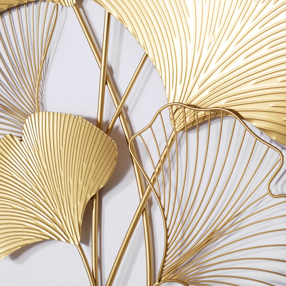 HMR - Modern Metal Ginkgo Leaves Wall Decor For Living Room Home Hanging Art in Gold