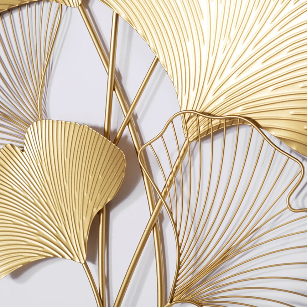HMR - Modern Metal Ginkgo Leaves Wall Decor For Living Room Home Hanging Art in Gold