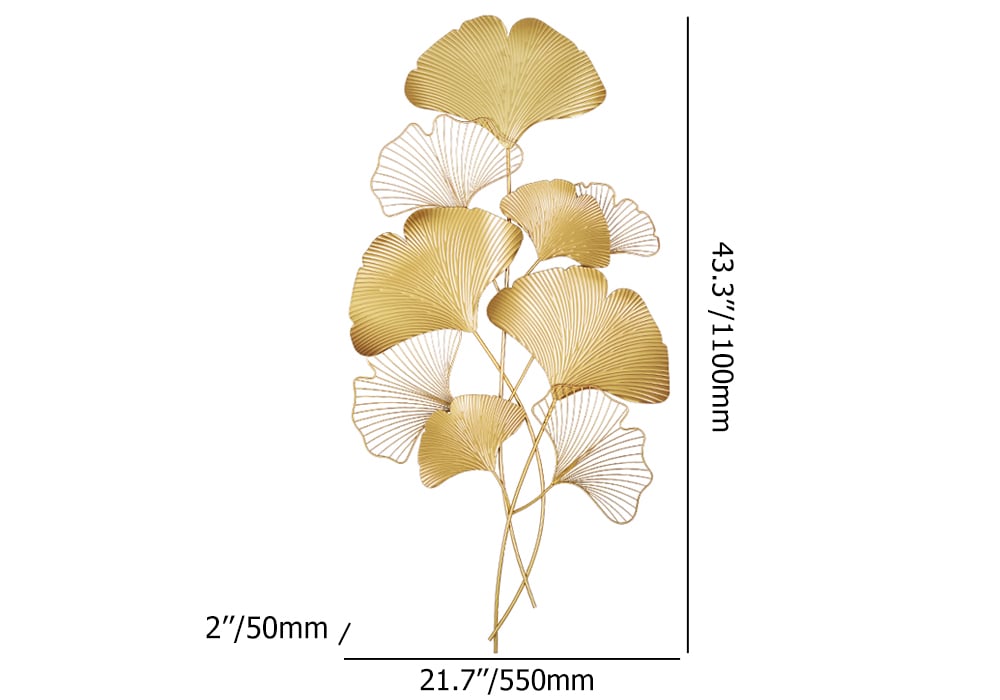 HMR - Modern Metal Ginkgo Leaves Wall Decor For Living Room Home Hanging Art in Gold