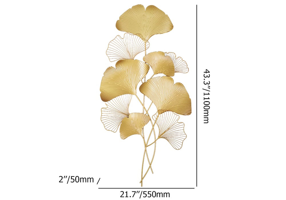 HMR - Modern Metal Ginkgo Leaves Wall Decor For Living Room Home Hanging Art in Gold