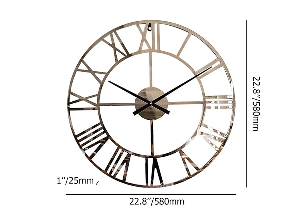 HMR - 23" Large Round Silver Roman Numeral Silent Wall Clock Modern Acrylic Decor Art