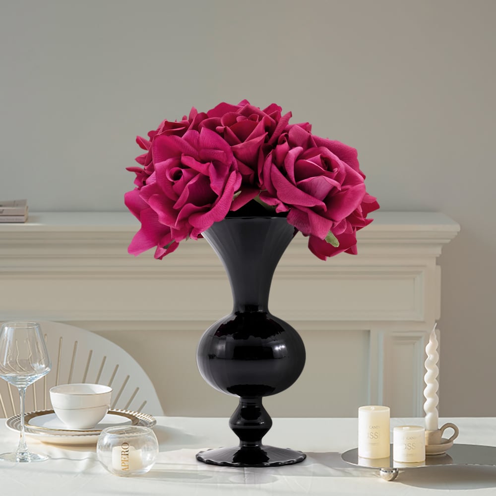 HMR - Modern Rose Artificial Flowers Arrangement in Black Vase Set