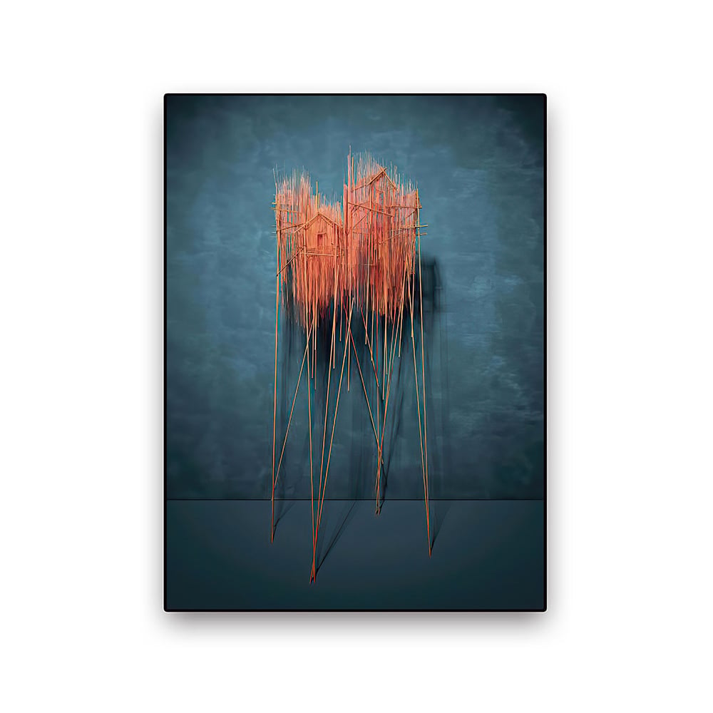 HMR - Farmhouse Wall Decor for Living Room 3D Nature Hanging Painting Art With Frame in Blue