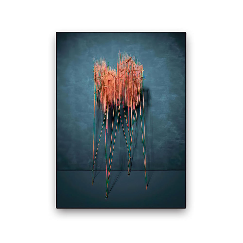 HMR - Farmhouse Wall Decor for Living Room 3D Nature Hanging Painting Art With Frame in Blue