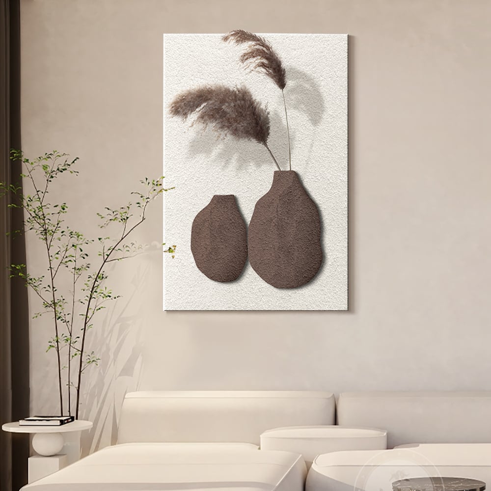 HMR - 27.6" Abstract Geometric Japandi Wall Art 3D Sculpture Decor With Vase in White & Brown