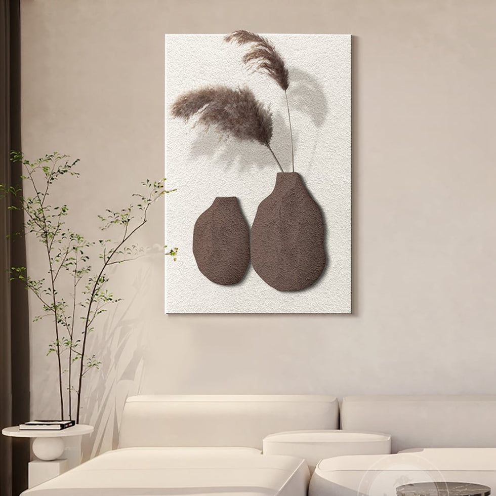HMR - 27.6" Abstract Geometric Japandi Wall Art 3D Sculpture Decor With Vase in White & Brown