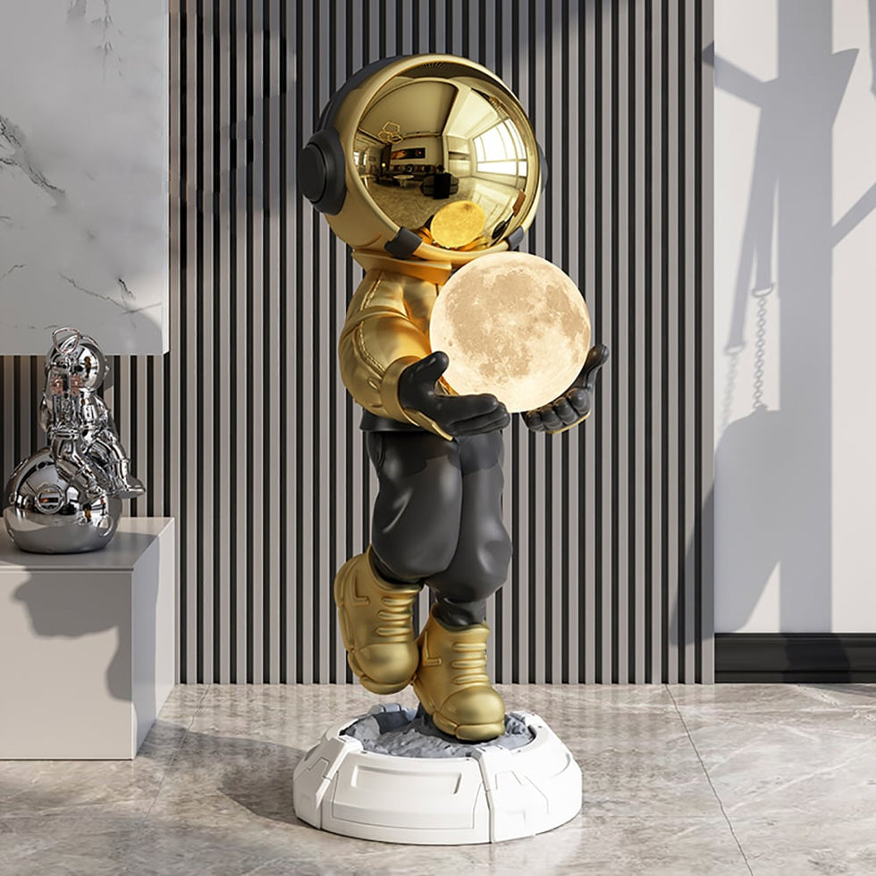 HMR - 28.8" Astronaut Floor Sculpture Figurine Ornament Art Decor with Ball Lamp USB Charging