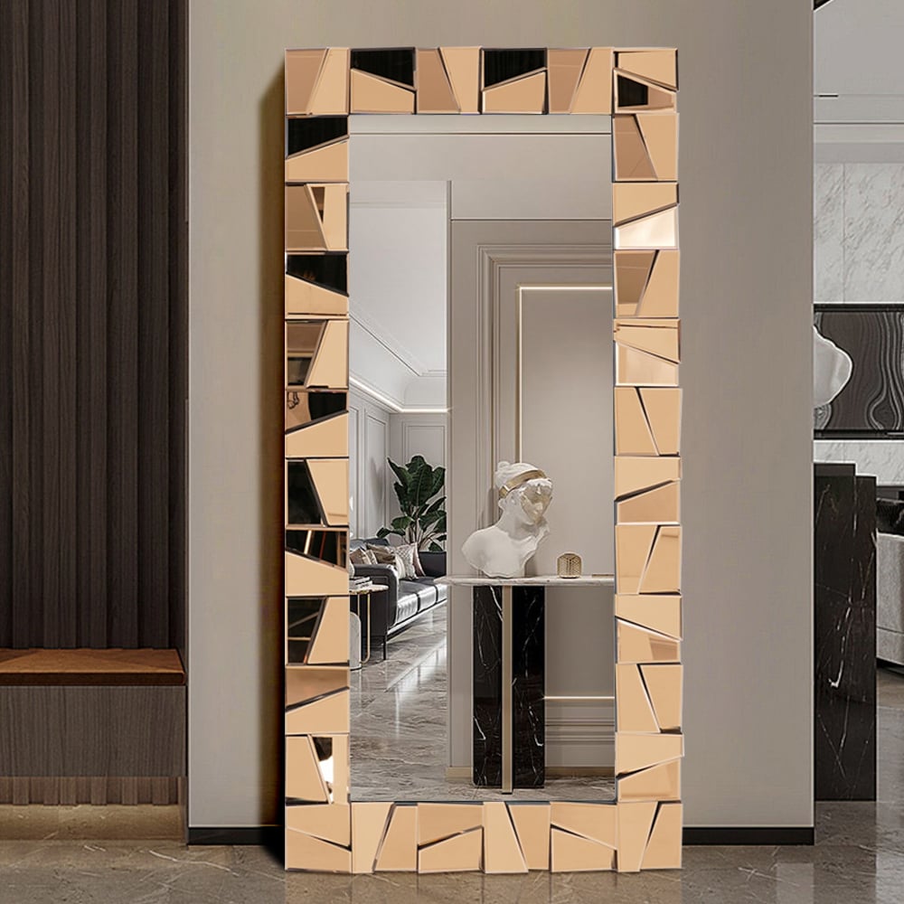 HMR - 31.5" x 63" Oversized Glam Rectangle Full Length Floor Mirror with 3D Glass Frame