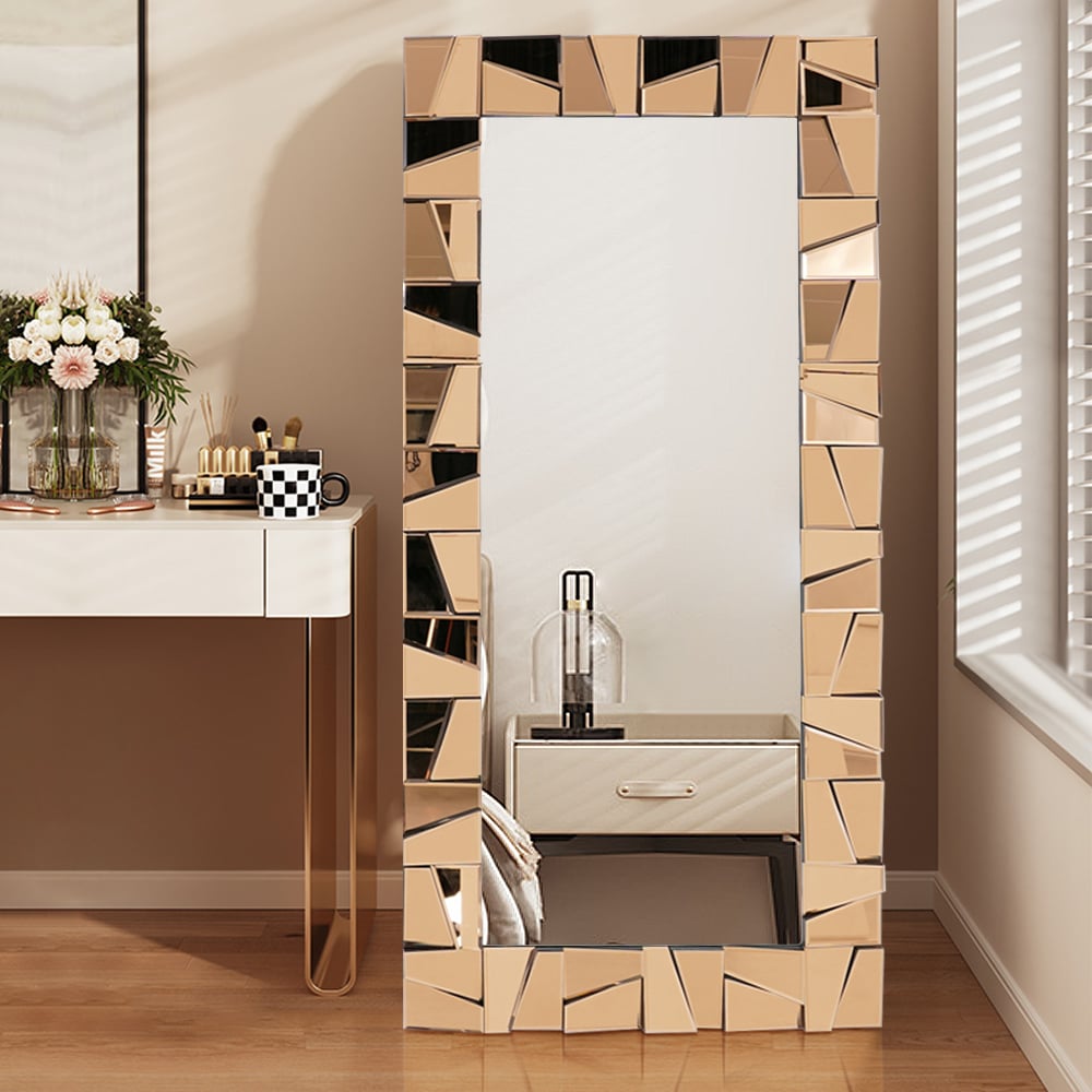 HMR - 31.5" x 63" Oversized Glam Rectangle Full Length Floor Mirror with 3D Glass Frame