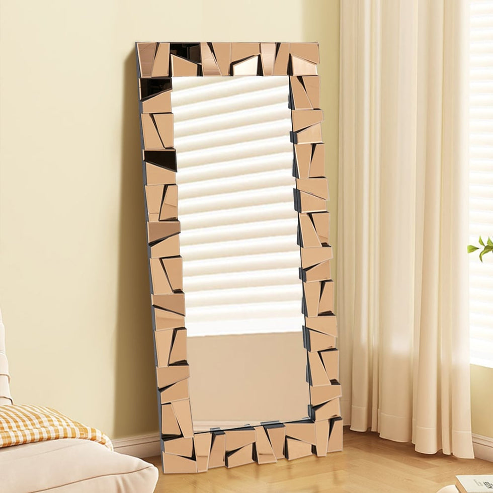 HMR - 31.5" x 63" Oversized Glam Rectangle Full Length Floor Mirror with 3D Glass Frame