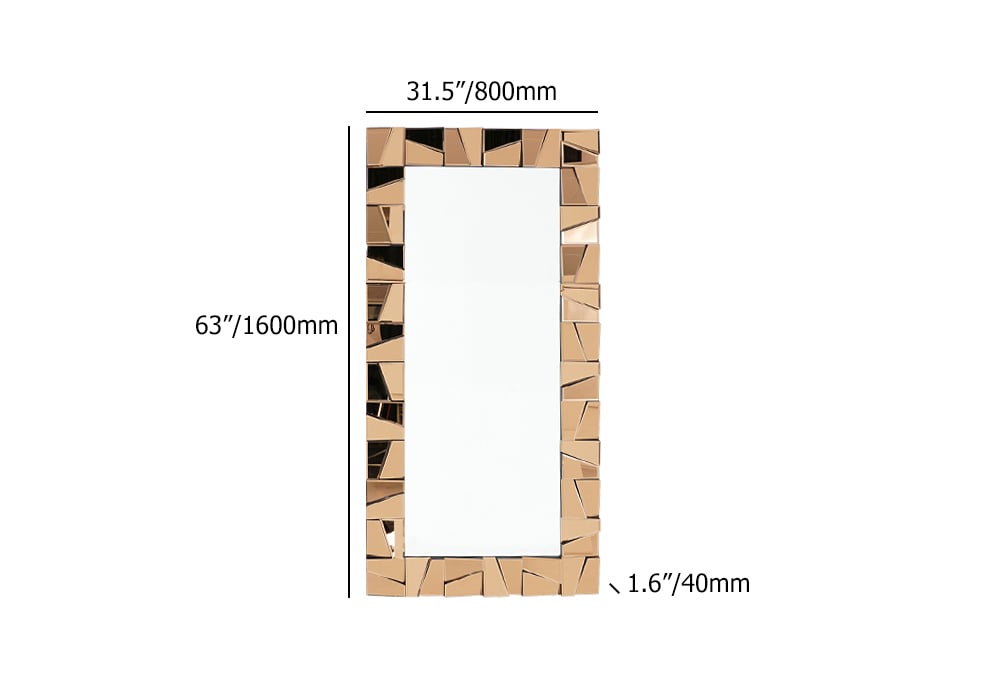 HMR - 31.5" x 63" Oversized Glam Rectangle Full Length Floor Mirror with 3D Glass Frame