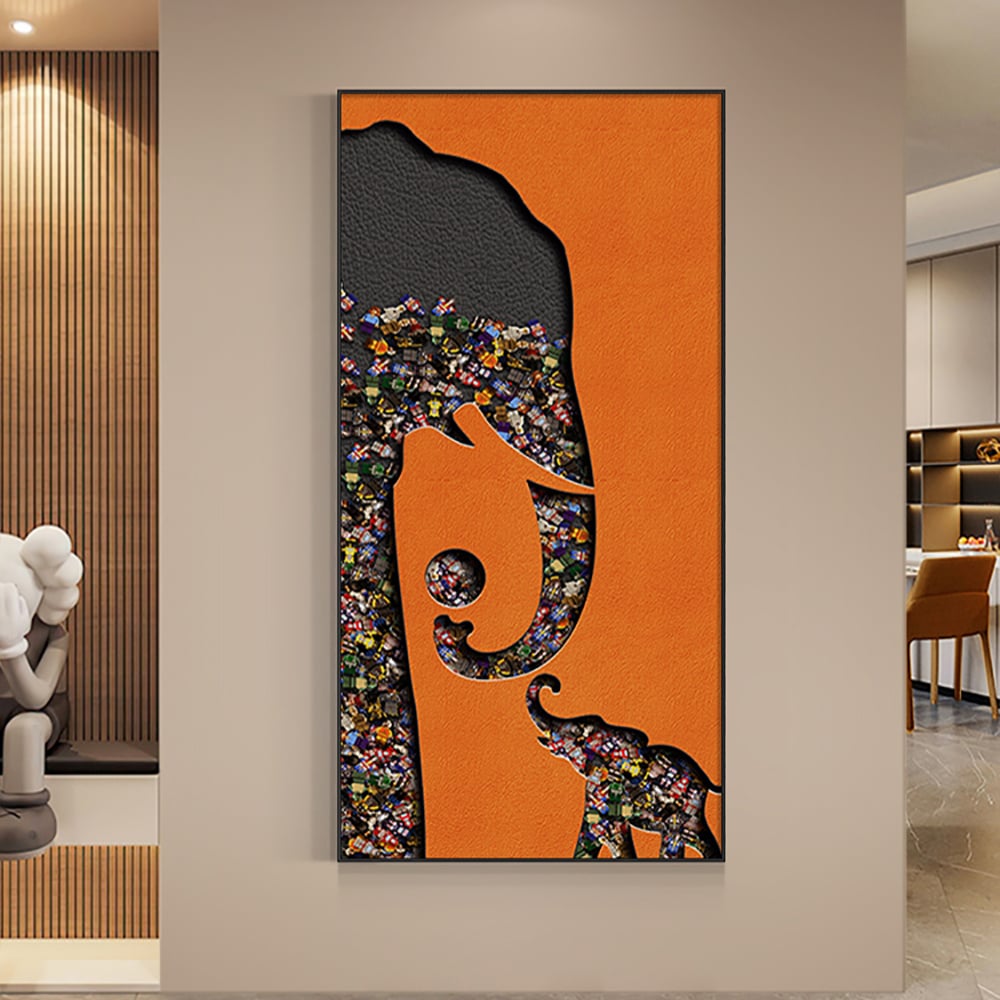 HMR - Goreal Elephant Building Blocks Wall Decor Art Abstract Geometric Painting with Frame