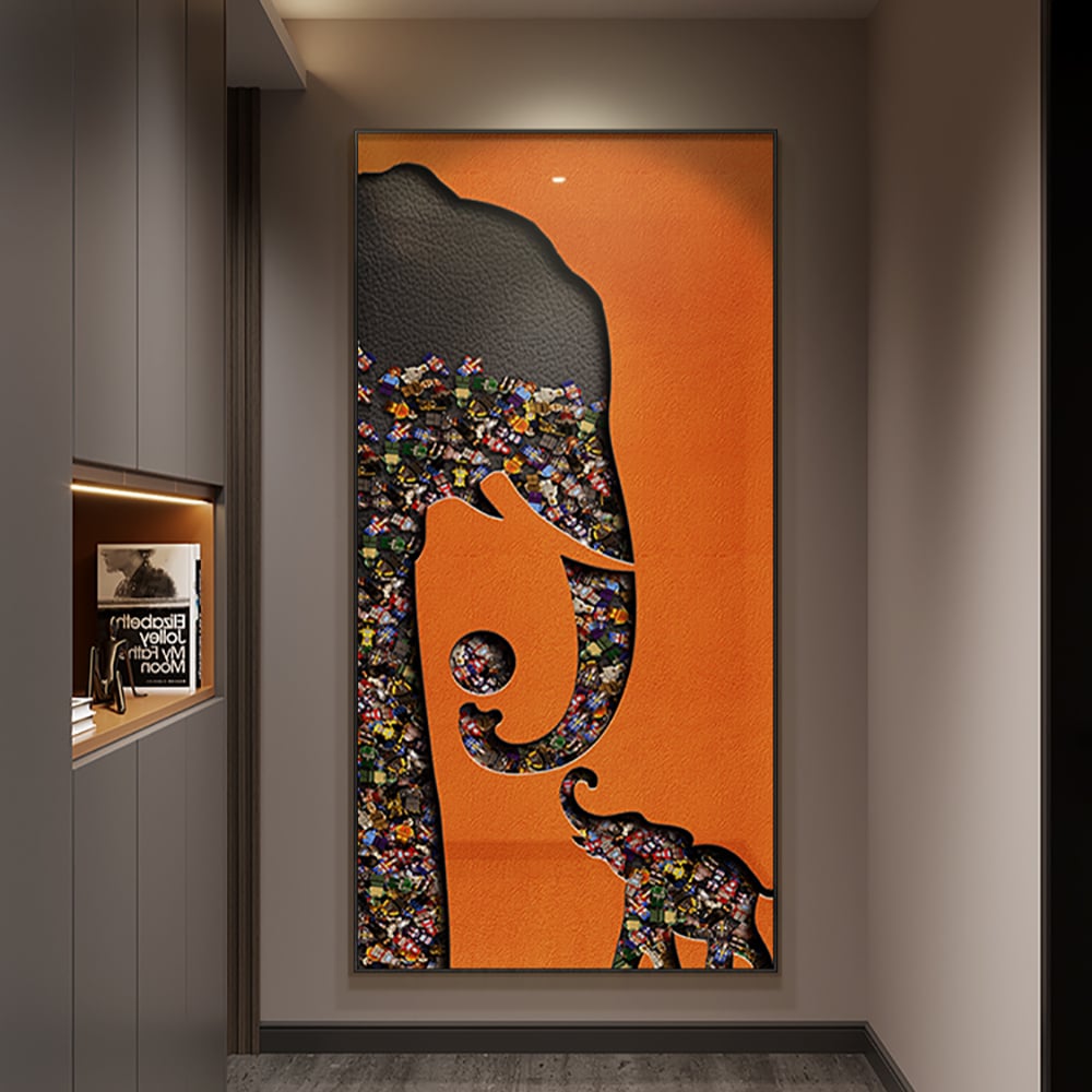 HMR - Goreal Elephant Building Blocks Wall Decor Art Abstract Geometric Painting with Frame