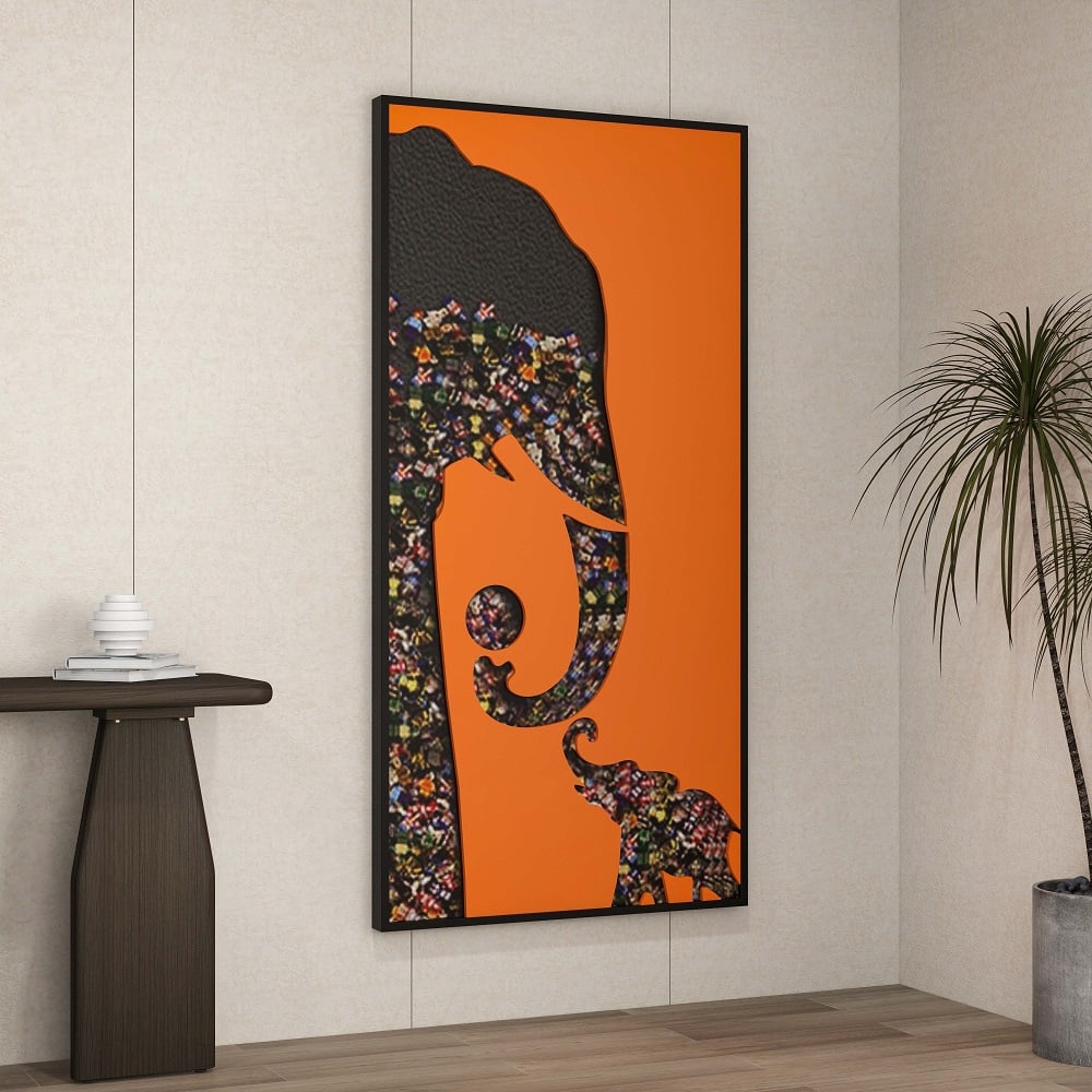 HMR - Goreal Elephant Building Blocks Wall Decor Art Abstract Geometric Painting with Frame