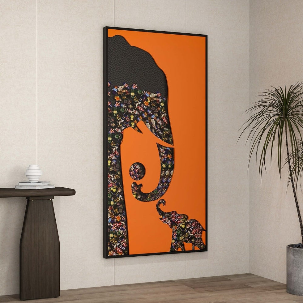 HMR - Goreal Elephant Building Blocks Wall Decor Art Abstract Geometric Painting with Frame