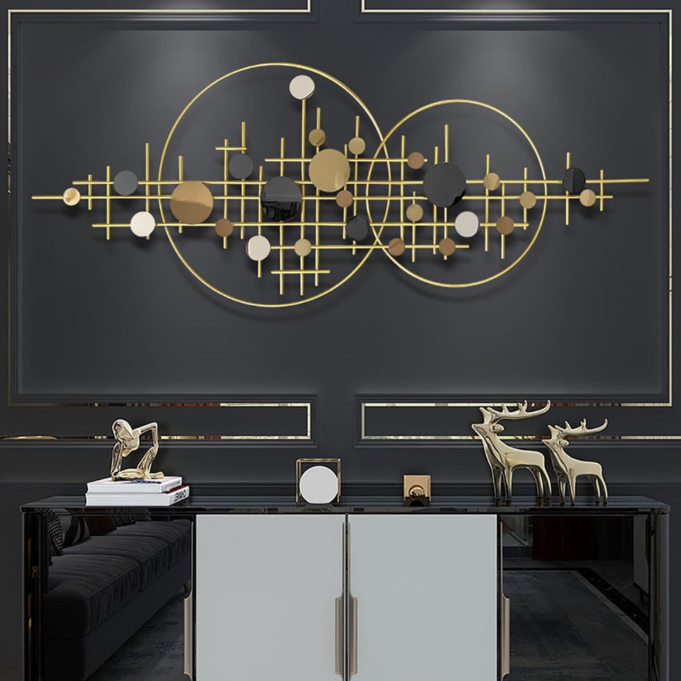 HMR - 3D Glam Big Gold Round Wall Decor Unique Decorative Metal Home Hanging Art Living Room