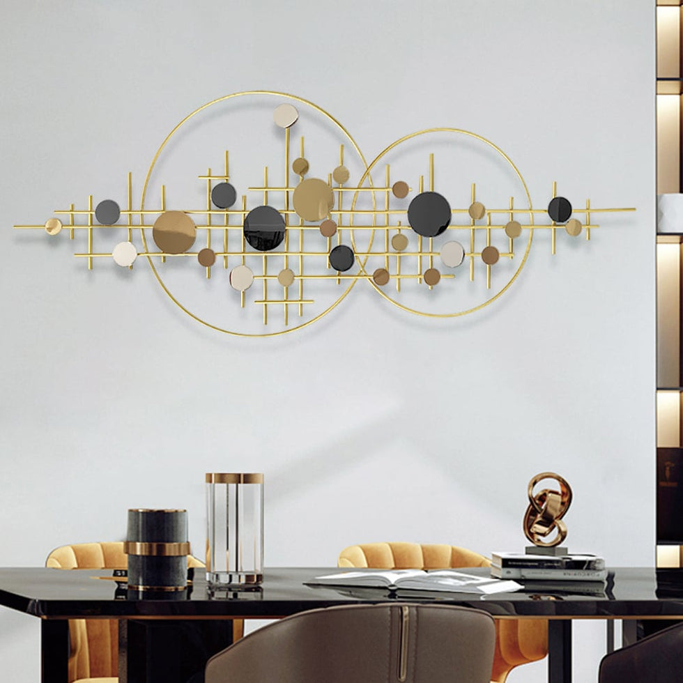HMR - 3D Glam Big Gold Round Wall Decor Unique Decorative Metal Home Hanging Art Living Room