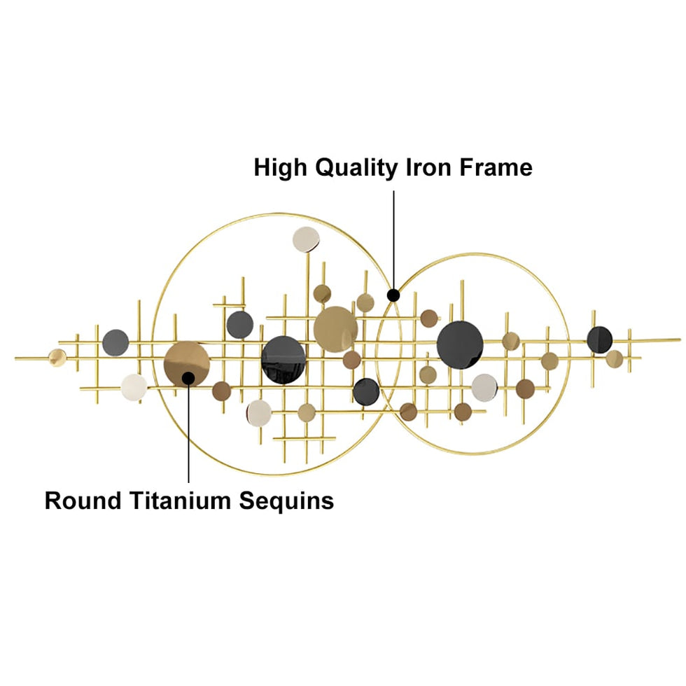 HMR - 3D Glam Big Gold Round Wall Decor Unique Decorative Metal Home Hanging Art Living Room