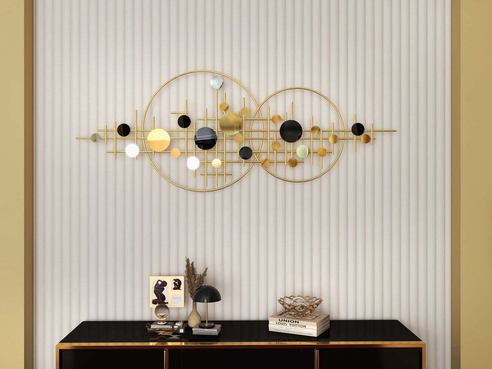 HMR - 3D Glam Big Gold Round Wall Decor Unique Decorative Metal Home Hanging Art Living Room