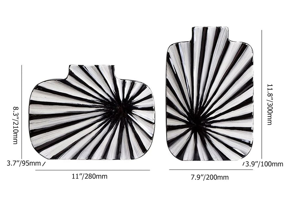 HMR - 2-Pieces Abstract White & Black Striped Resin Flower Vase Set Home Ornament Decor Art